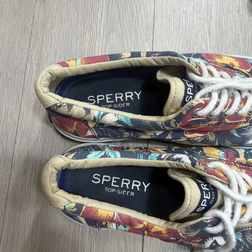 SPERRY Mens 10M Top Sider Canvas Boat Deck Shoes In Floral Print Beach Tropical